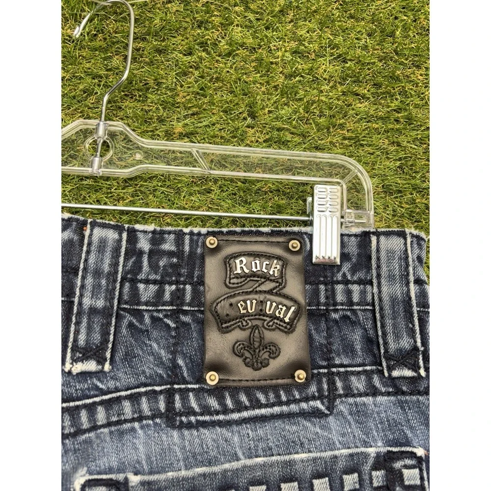 Rock Revival Jeans Mens 32 Phil Slim Straight Fit Grunge Denim Embellished